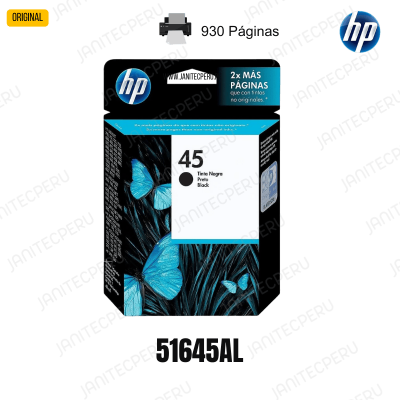 TINTA DE CARTUCHO HP 45 51645AL NEGRO-ORIGINAL 8 TINTA DE CARTUCHO HP 45 51645AL NEGRO-ORIGINAL
