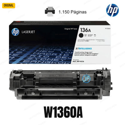 TONER HP 136A NEGRO W1360A PARA LaserJet M211, Mfp M236, M209Dwe-ORIGINAL 8 TONER HP 136A W1360A NEGRO