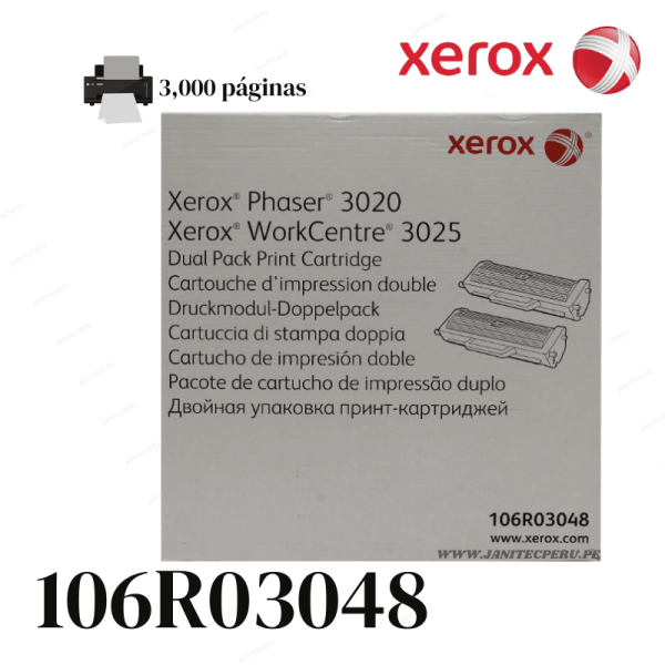 TONER XEROX 106R03048 NEGRO PARA PHASER 3020