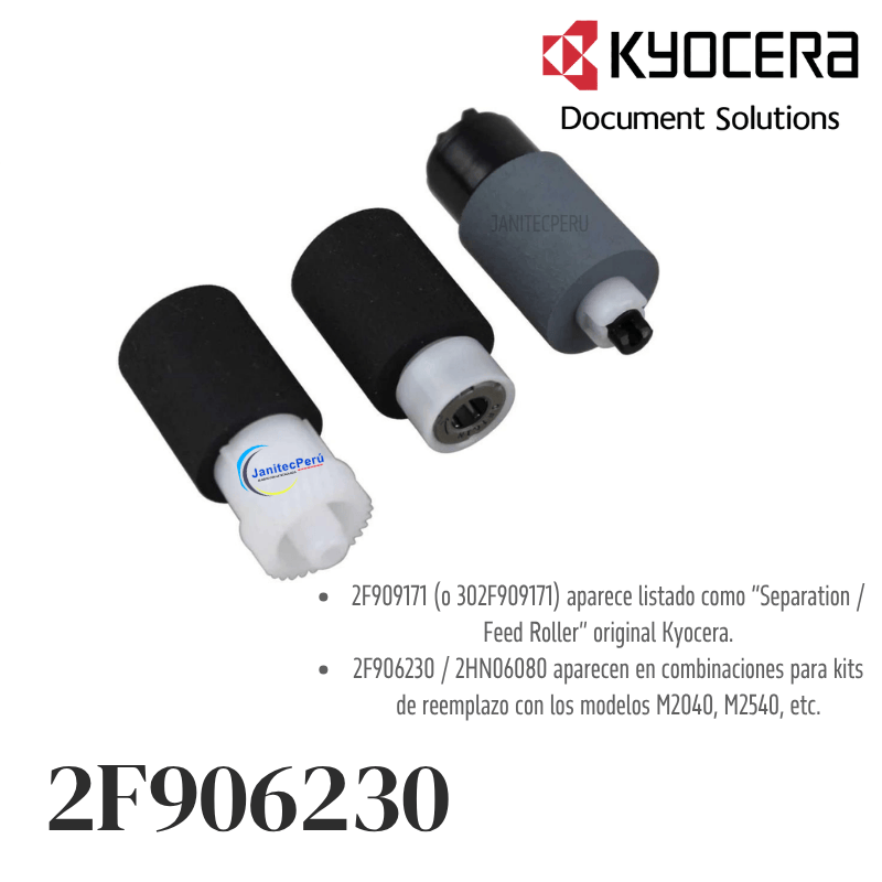 RODILLO KYOCERA 2F906230, 2F909171, 2HN06080 ALIMENTACIÓN POLEA PARA ALIMENTACIÓN DE PAPEL 1 RODILLO KYOCERA 2F906230, 2F909171, 2HN06080 ALIMENTACIÓN