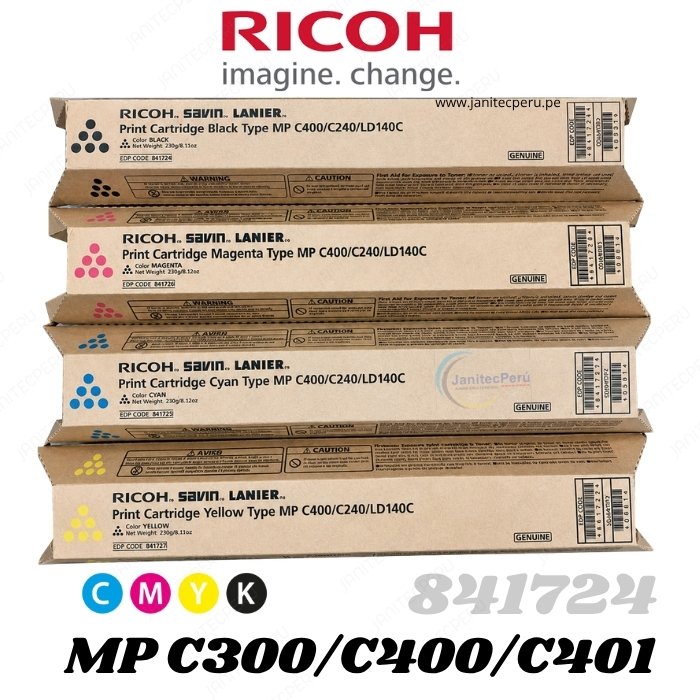 TONER RICOH 841726 MAGENTA ORIGINAL – COMPATIBLE CON MP C300 / MP C400 / MP C401 3 TONER RICOH 841726 BLACK