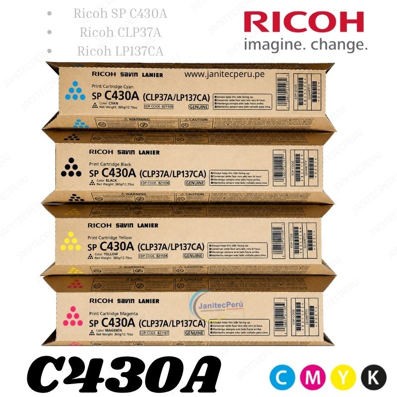 TONER RICOH C430A BLACK, CYAN, MAGENTA, YELLOW ORIGINAL 3 TONER RICOH C430A