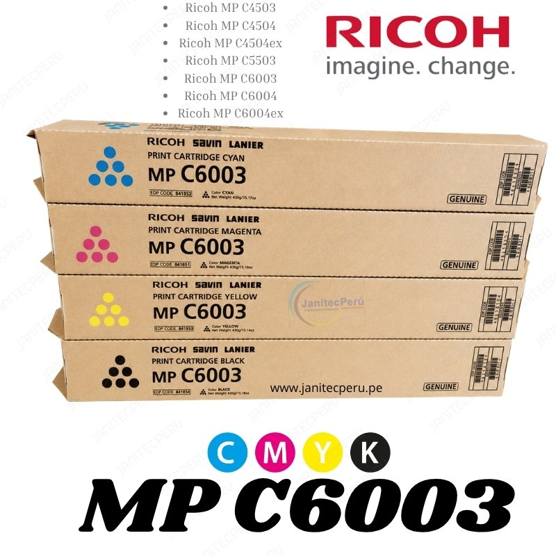 TONER RICOH MP C6003 ORIGINAL (BLACK, CYAN, MAGENTA Y YELLOW) 3 TONER RICOH MP C6003 ORIGINAL