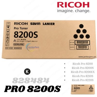TONER RICOH 828484 NEGRO ORIGINAL PARA PRO 8200 | RENDIMIENTO DE 82,000 PÁGINAS 6 TONER RICOH 828484 NEGRO