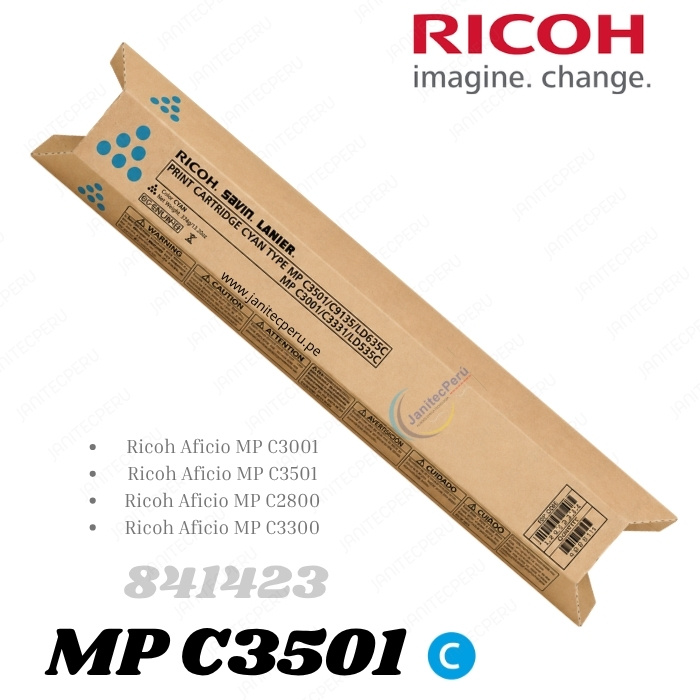 TONER RICOH 841423 CYAN MP C3501 ORIGINAL 3 TONER RICOH 841423 CYAN