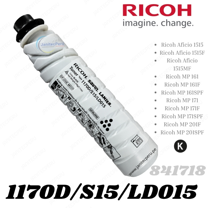 TONER RICOH 841718 TIPO 1170D ORIGINAL – NEGRO | ALTO RENDIMIENTO 3 TONER RICOH 841718